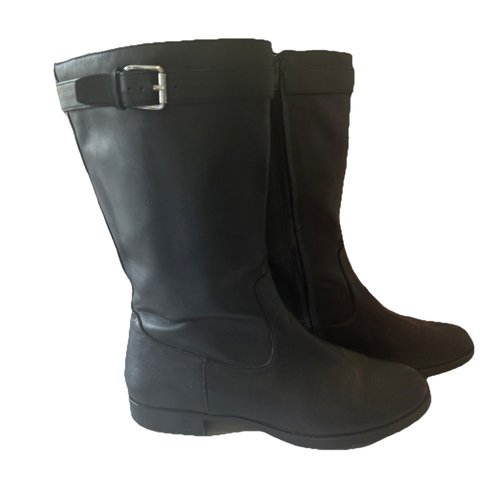 Lauren Ralph Lauren Sorissa Black Leather Mid Calf Boots Zip Women's Size 9.5B